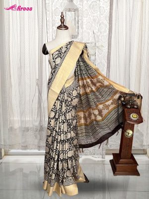Black Kalamkari Printed Cotton Saree
