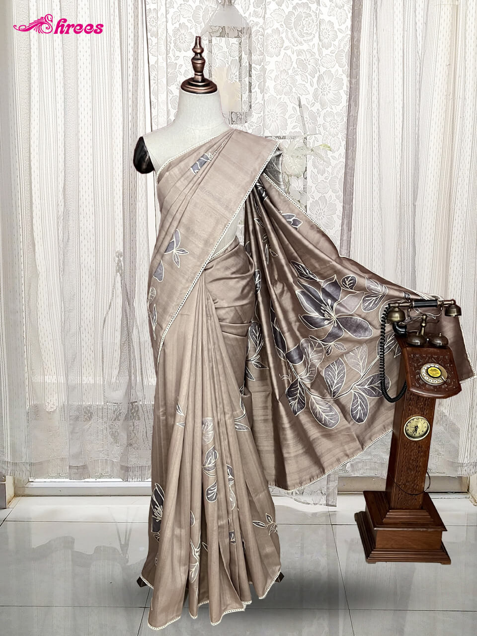Beige Gold Tussar Silk Saree