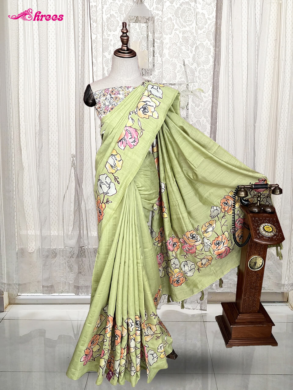 Pista Green Matkha Silk Saree