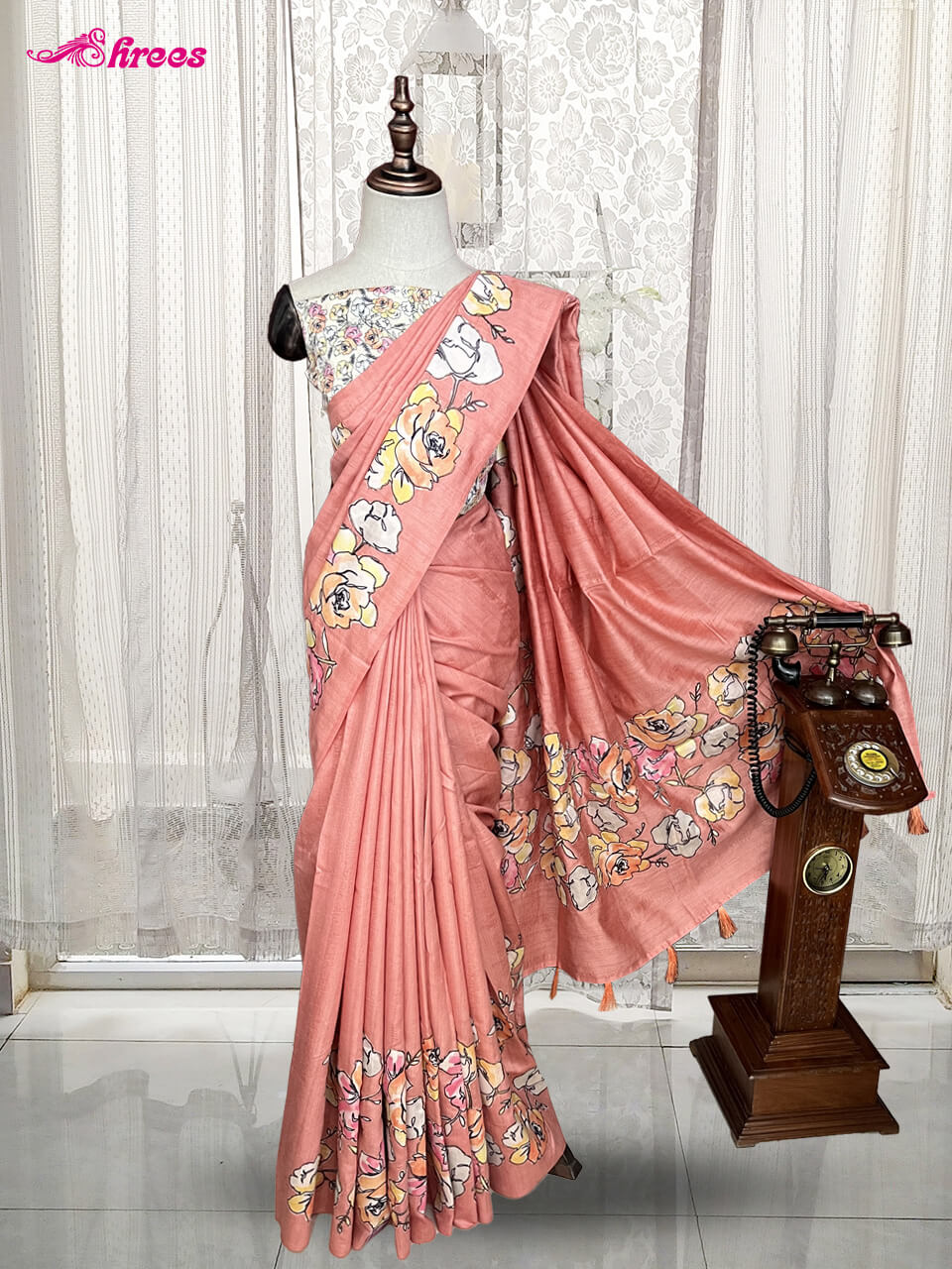 Peach Matkha Silk Saree