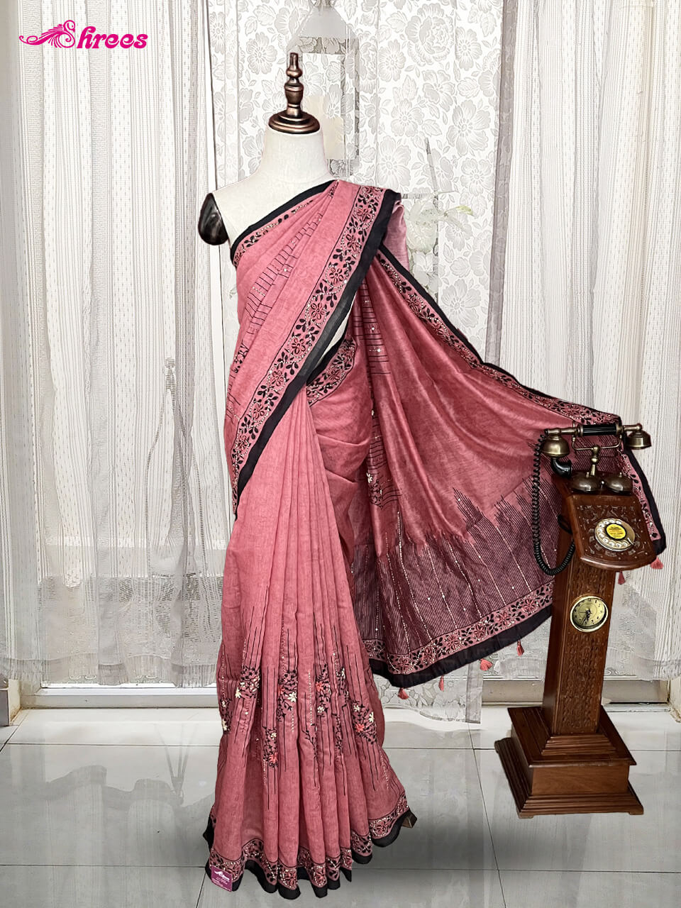 Tomato Pink Chanderi Cotton Saree