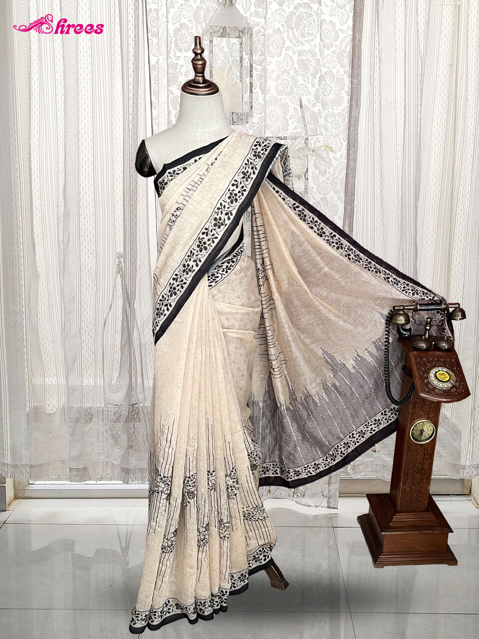 Cream Chanderi Cotton Saree