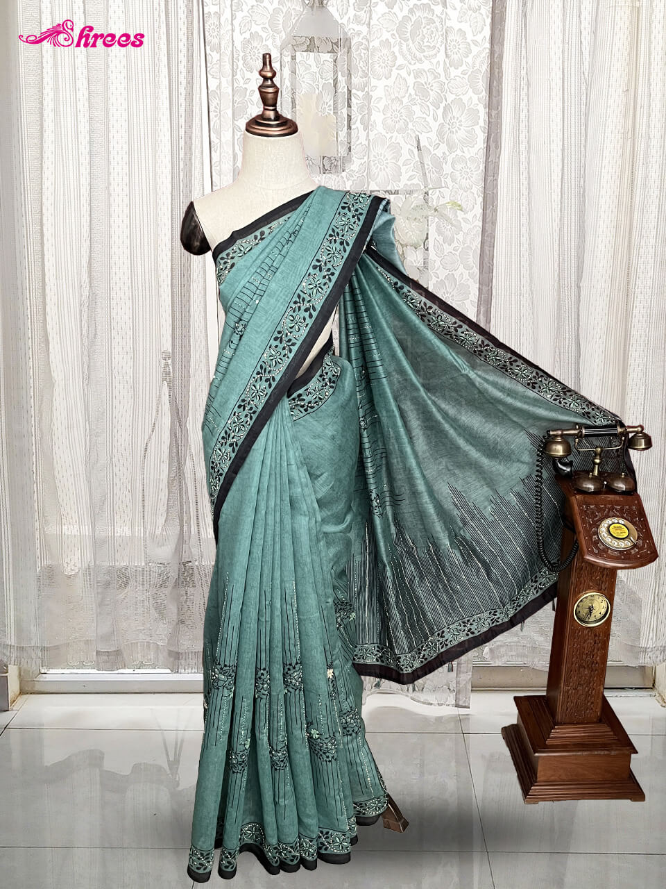 Teal Blue Chanderi Cotton Saree