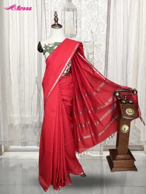 Red Maheshwari Silk Cotton Saree