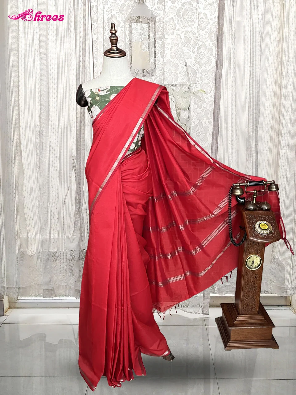 Red Maheshwari Silk Cotton Saree