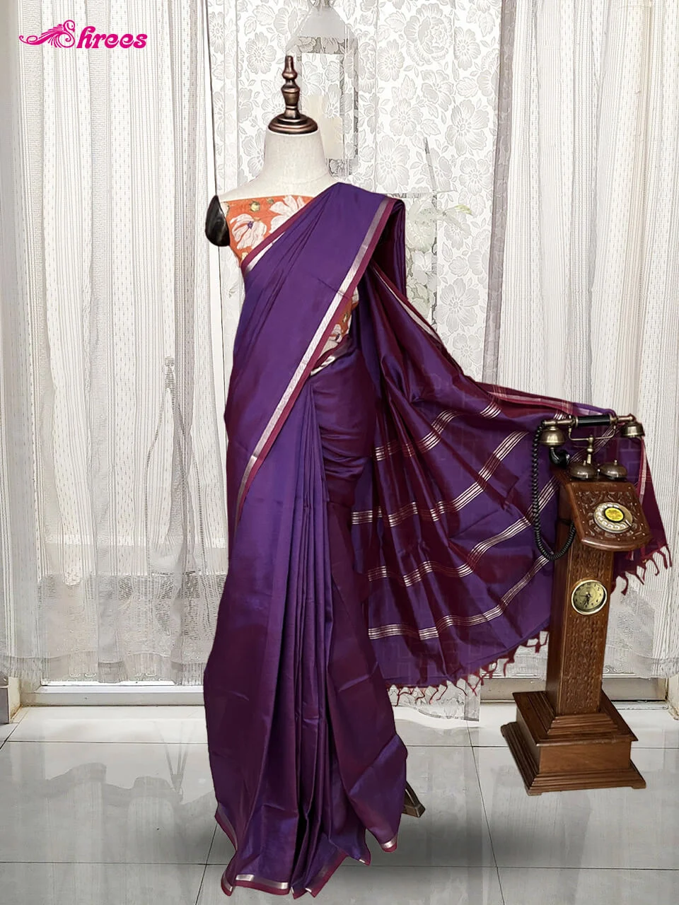 Purple Maheshwari Silk Cotton Saree