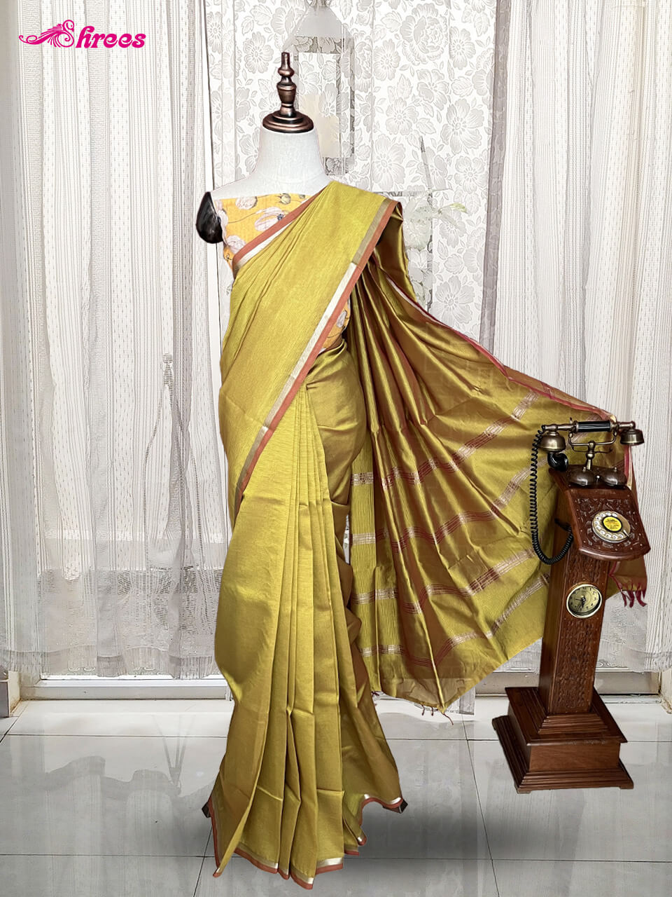 Citrine Yellow Maheshwari Silk Cotton Saree