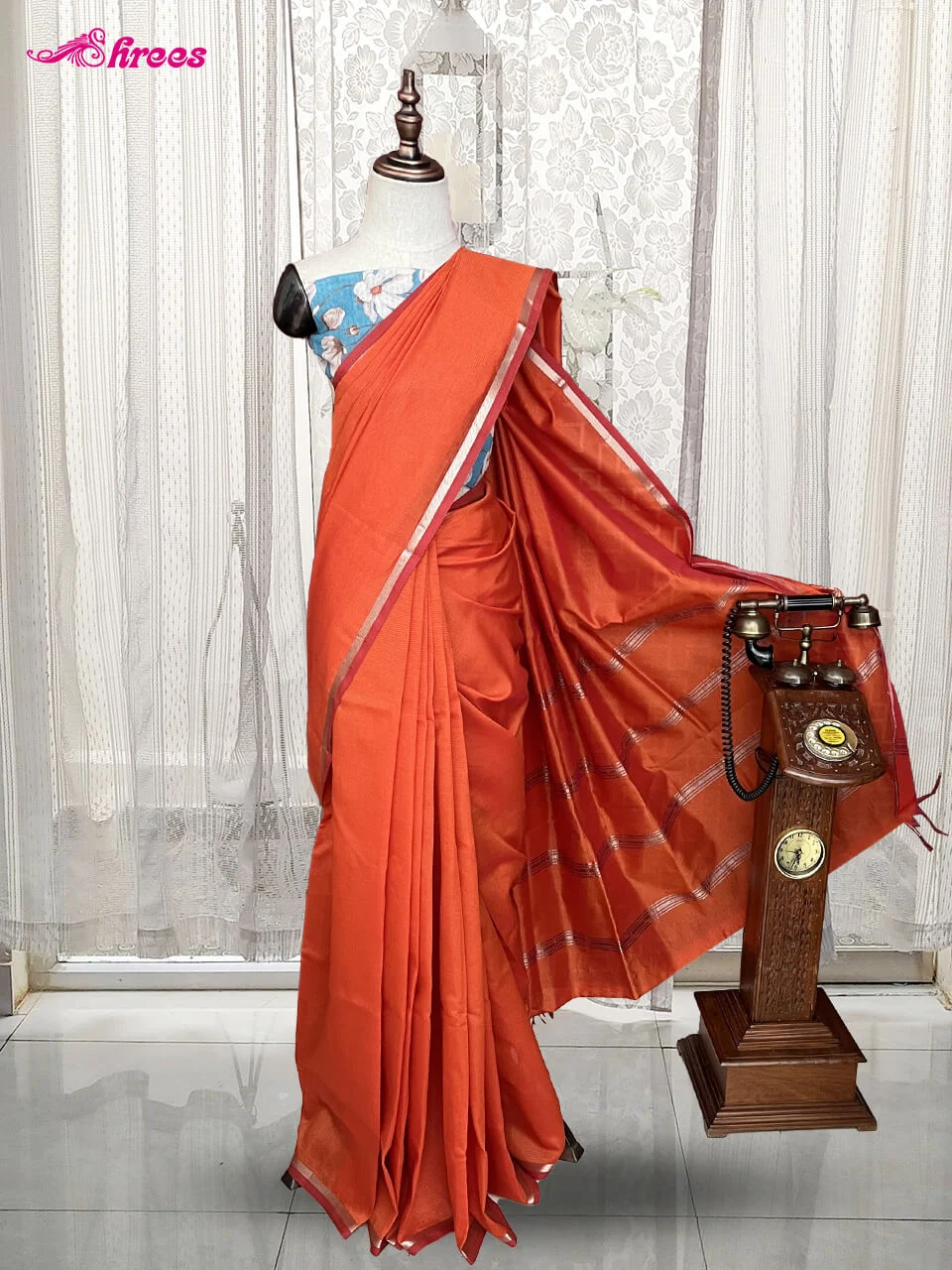 Orange Maheshwari Silk Cotton Saree