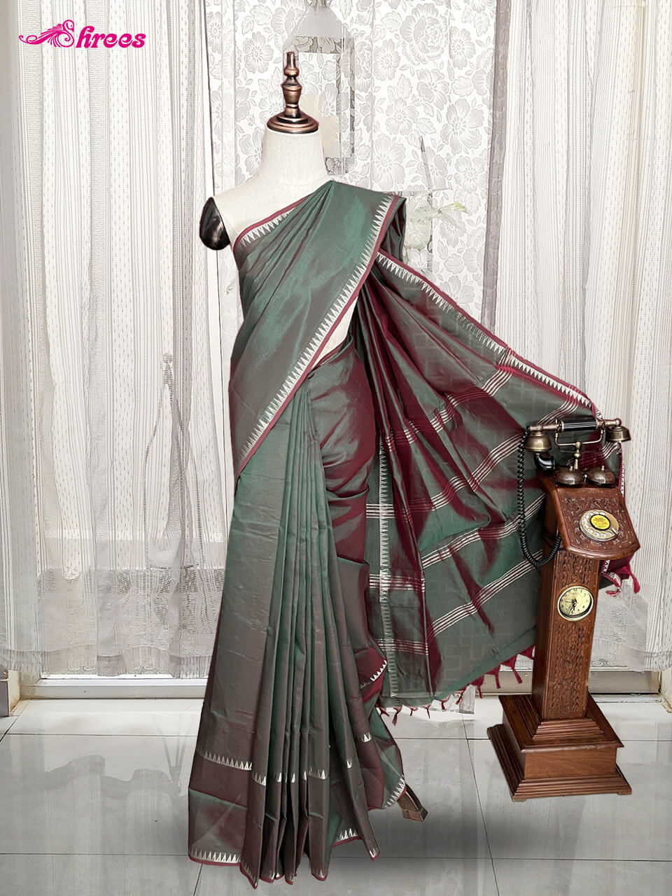 Green Maheshwari Silk Cotton Saree