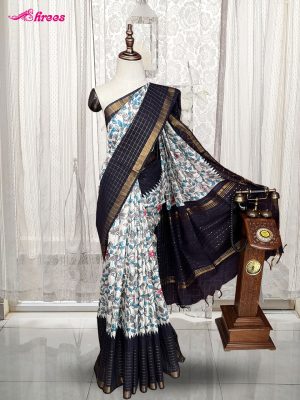 White And Black Cotton Saree