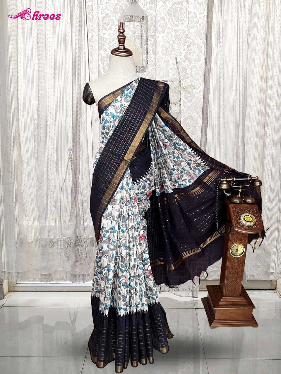 White And Black Cotton Saree
