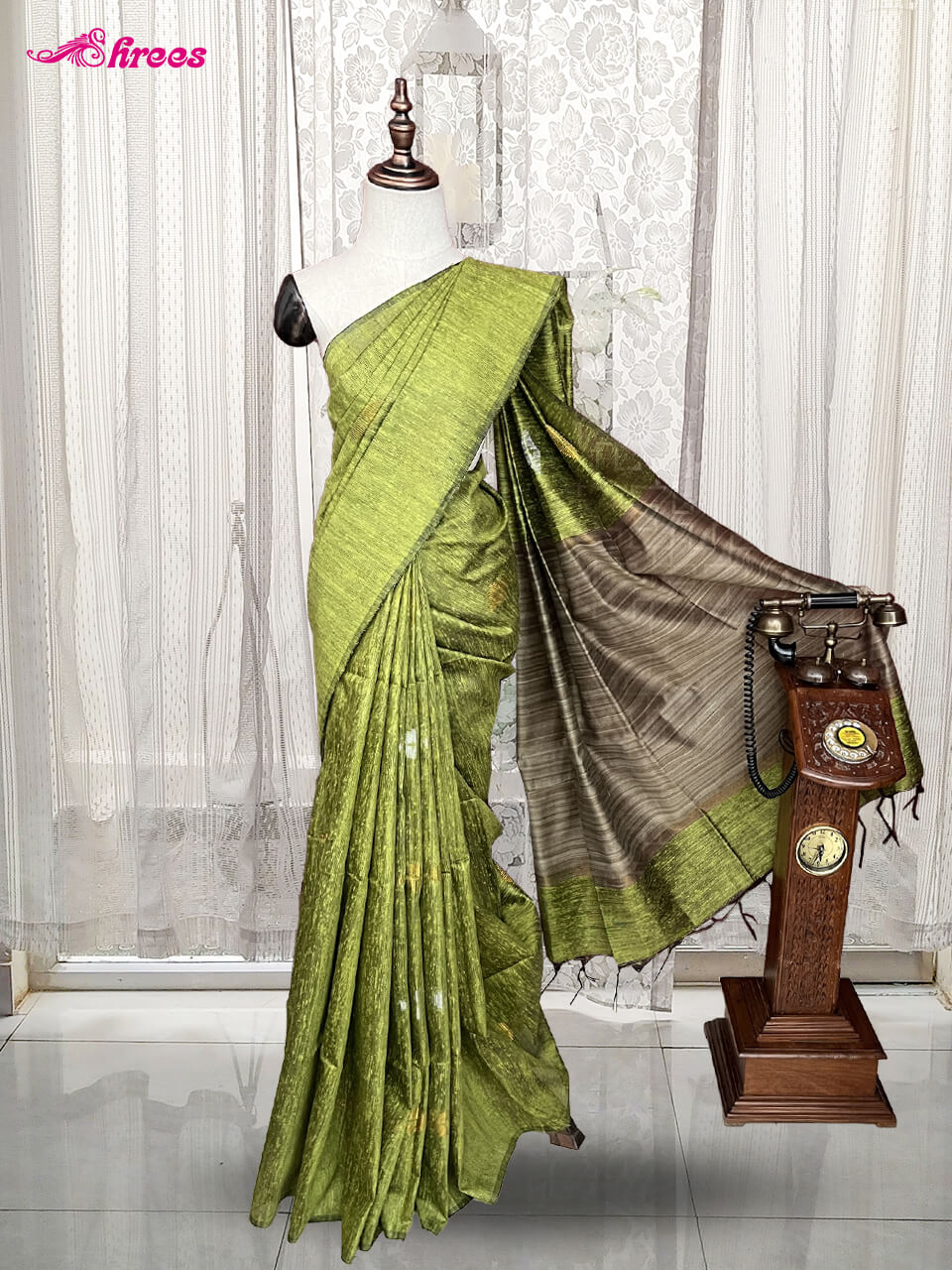 Green Jute Cotton Saree