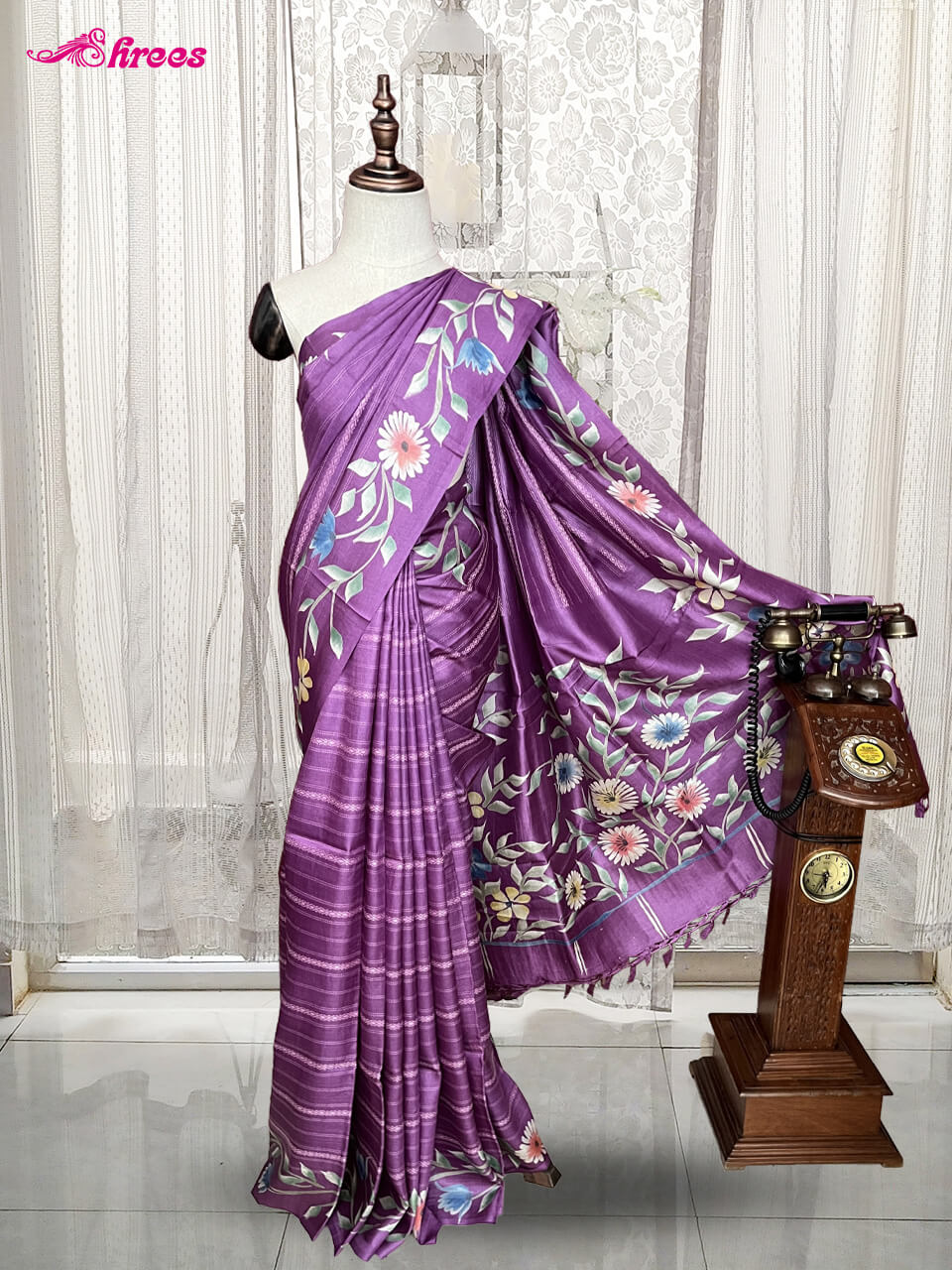 Purple Pure Tussar Silk Saree