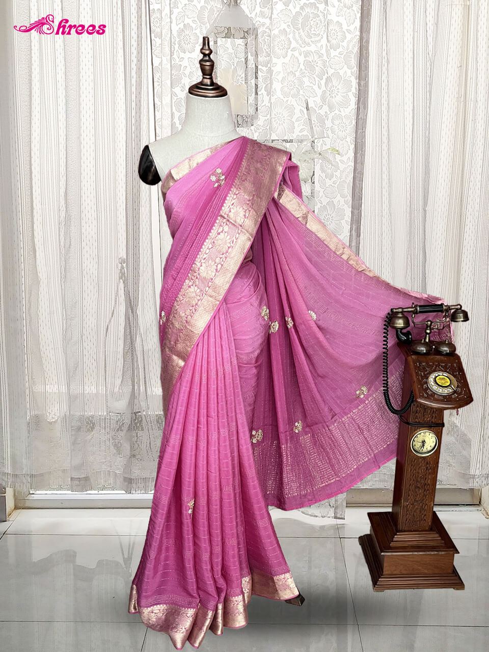 Lotus Pink Chiffon Saree