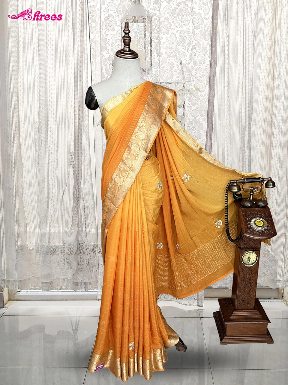 Mango Yellow Chiffon Saree