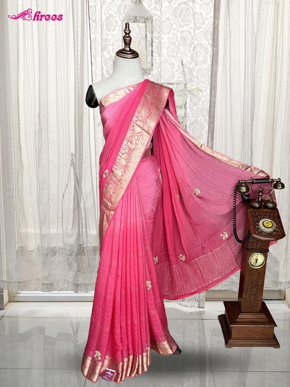 Rose Pink Chiffon Saree