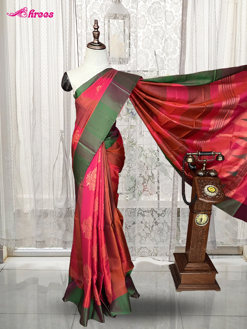 Pink And Brick Red Pure Kanchipuram Silk Saree
