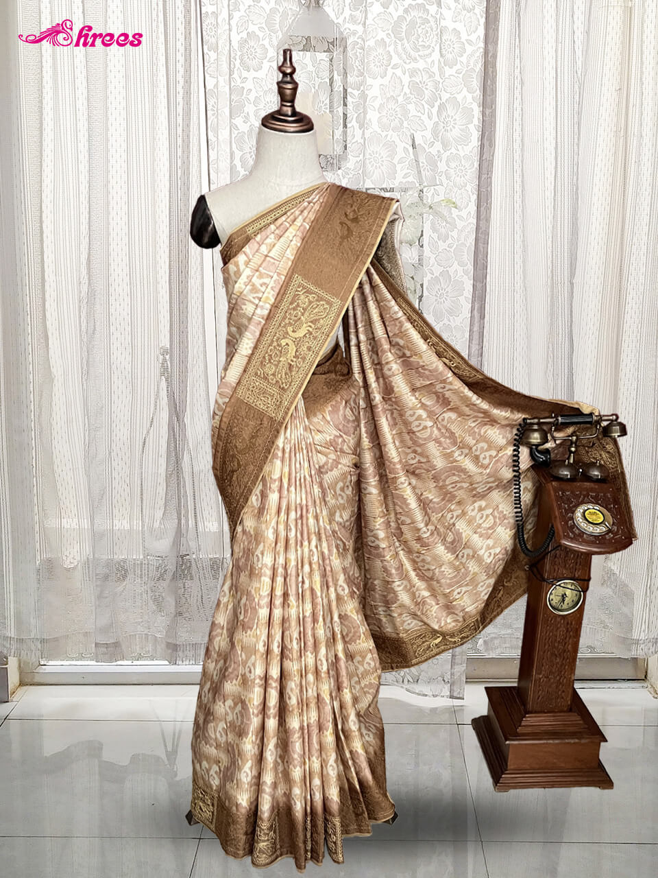 Beige Semi Tussar Silk Saree