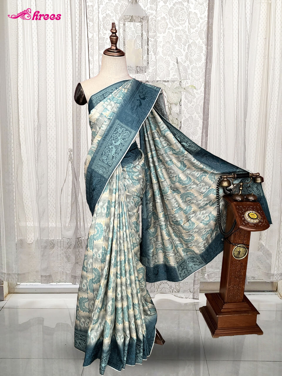 Sky Blue Semi Tussar Silk Saree