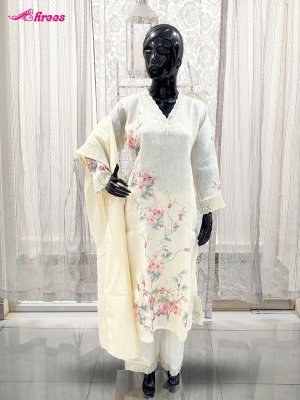 Cream Linen Cotton Readymade Salwar-L
