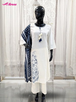 White Khadi Cotton Readymade Salwar-XXXL