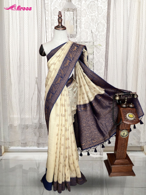 Cream Georgette Tussar Saree