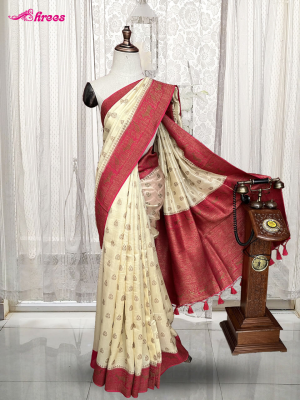 Cream Georgette Tussar Saree
