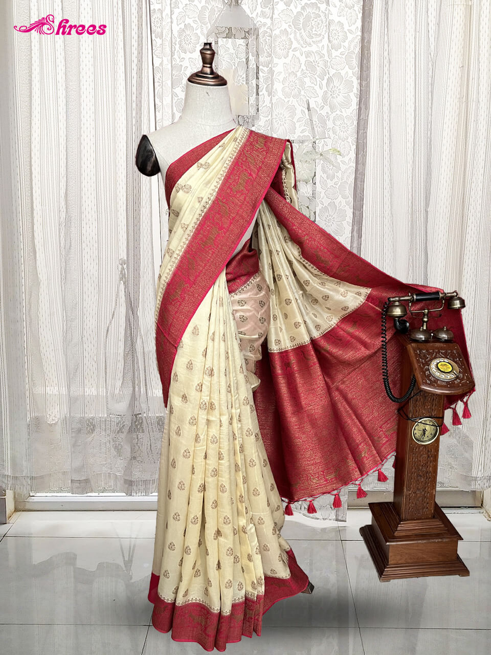Cream Georgette Tussar Saree