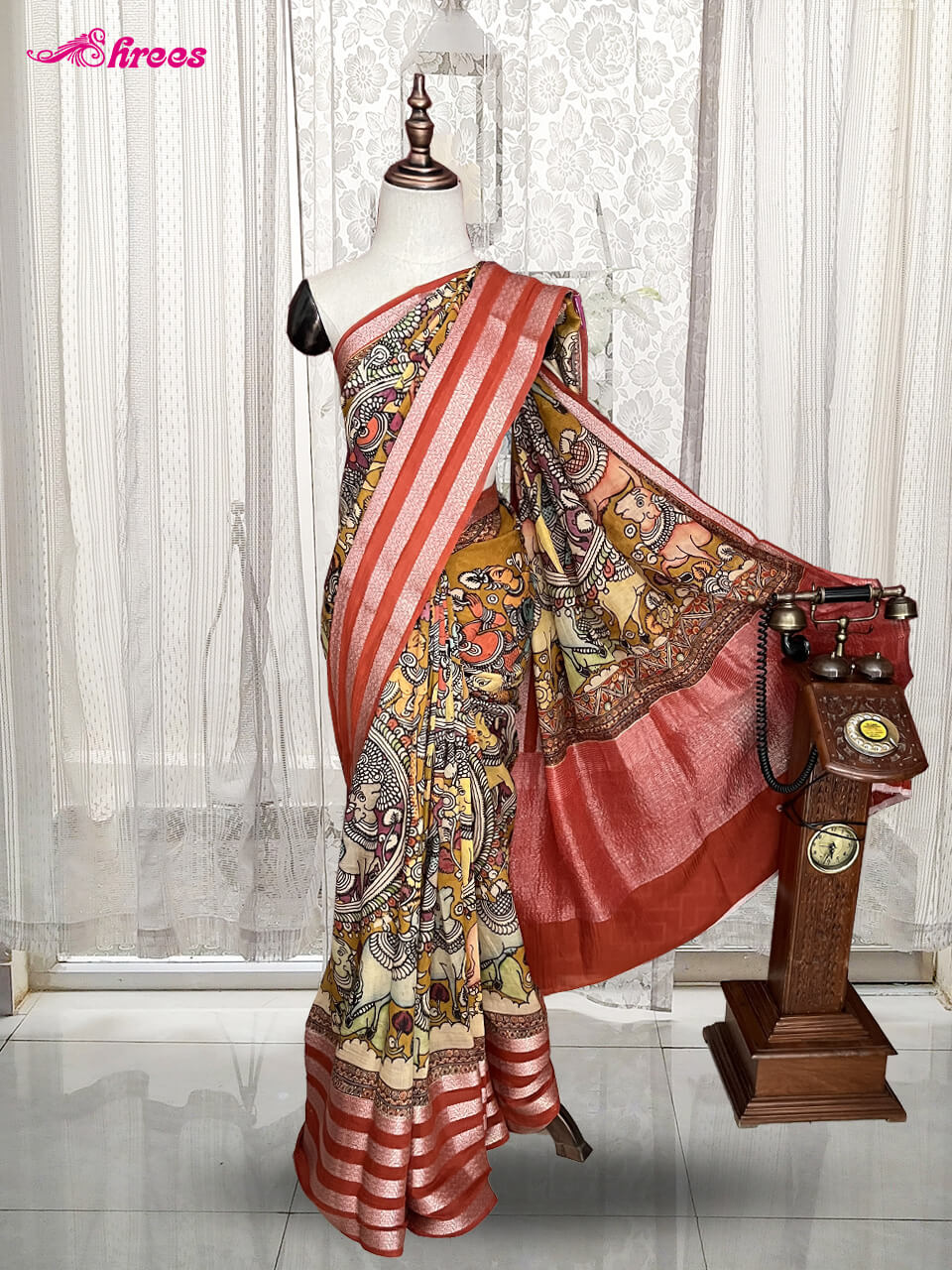 Mustard Yellow Moonga Tussar Silk Saree