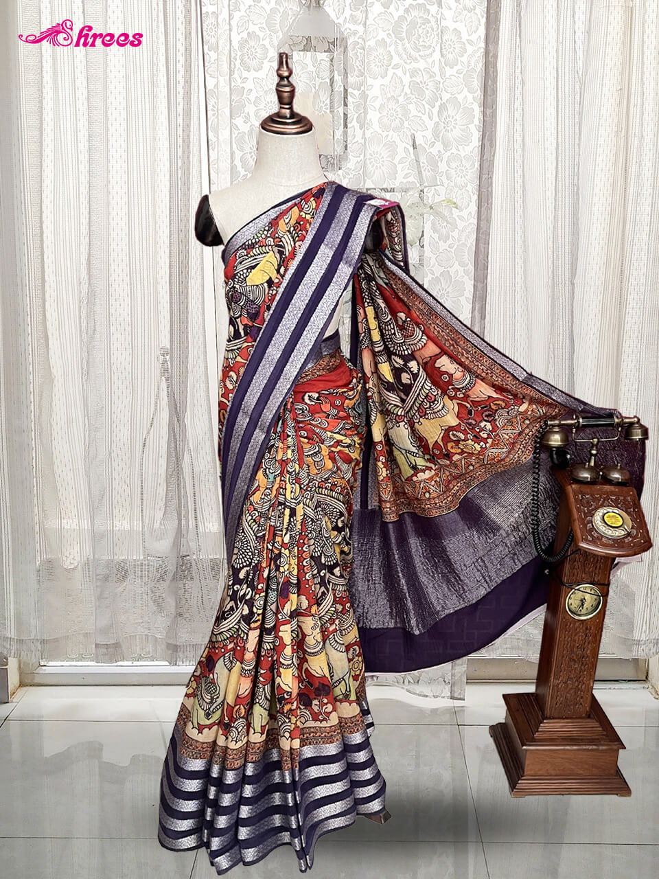 Red Moonga Tussar Silk Saree