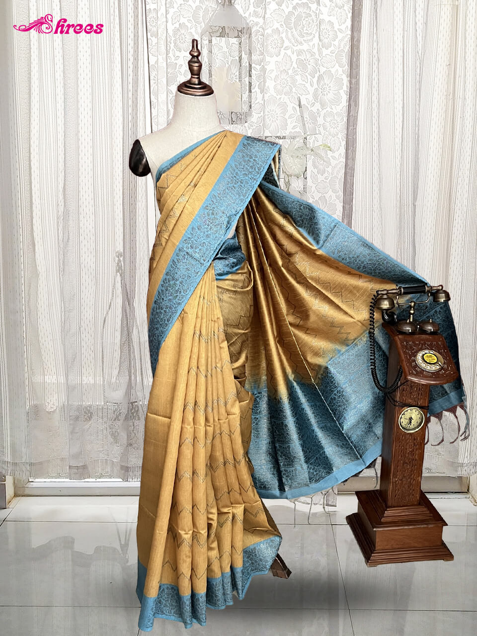 Mustard Yellow Matkha Silk Saree