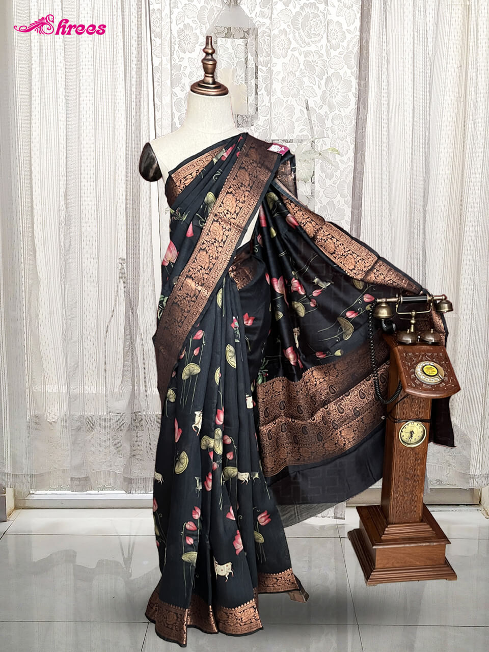 Black Pure Tussar Handloom Silk Saree