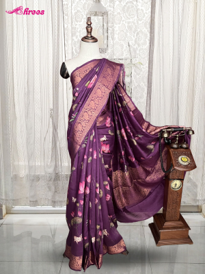 Purple Pure Tussar Handloom Silk Saree