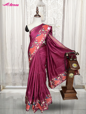 Ruby Pink Pure Handloom Tussar Silk Saree