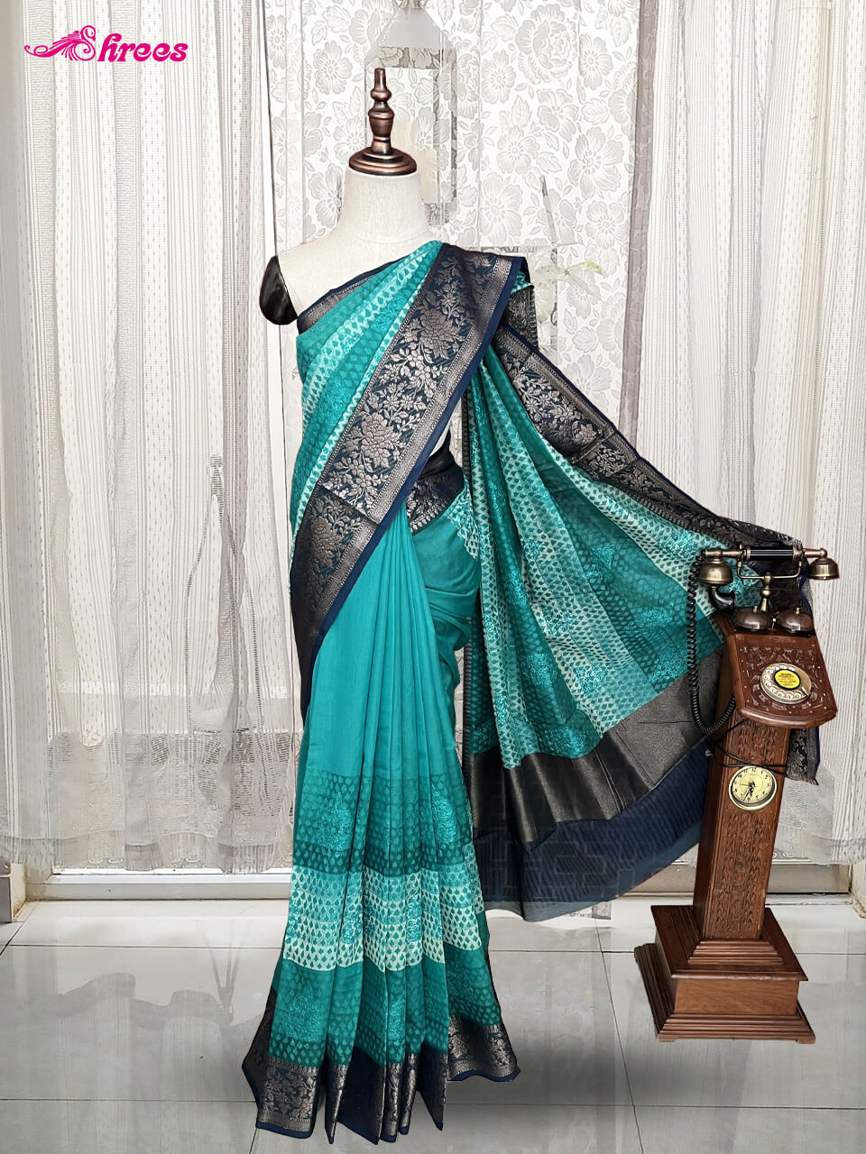 Turquoise Blue Pure Chanderi Silk Saree