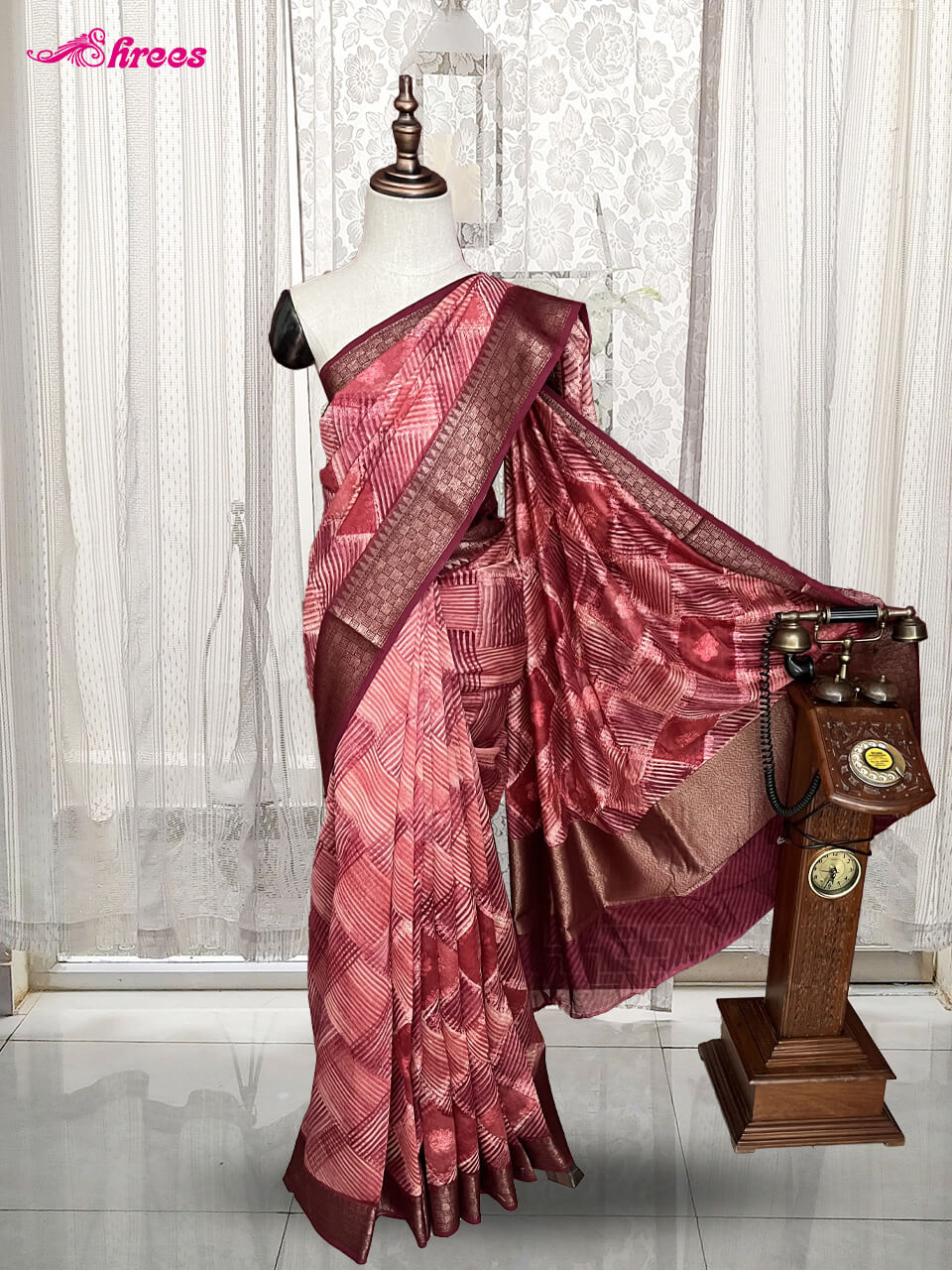 Reddish Maroon Pure Chanderi Silk Saree