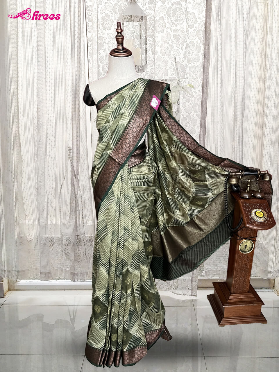 Seaweed Green Pure Chanderi Silk Saree