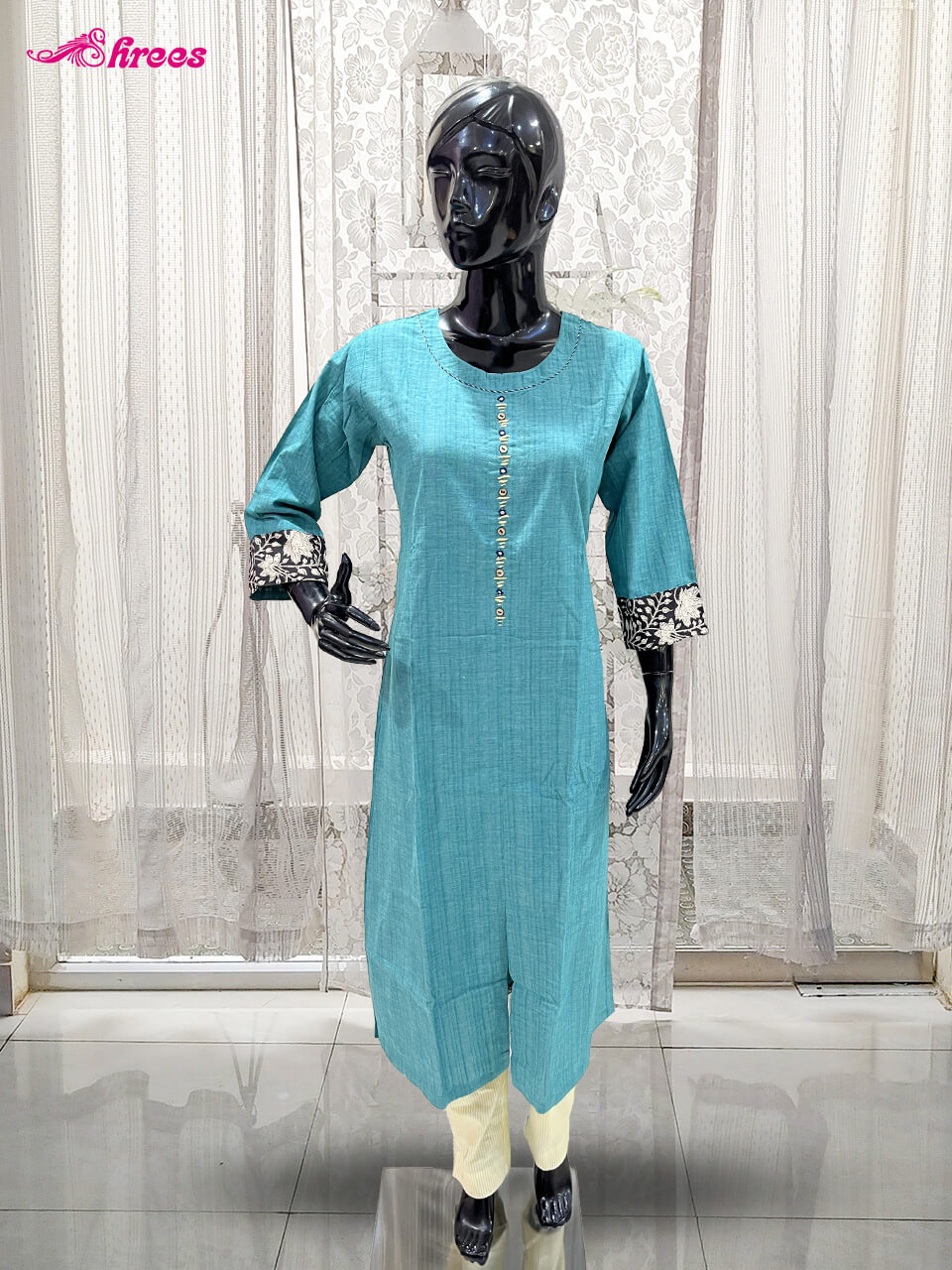 Turquoise Blue Silk Cotton Kurthi