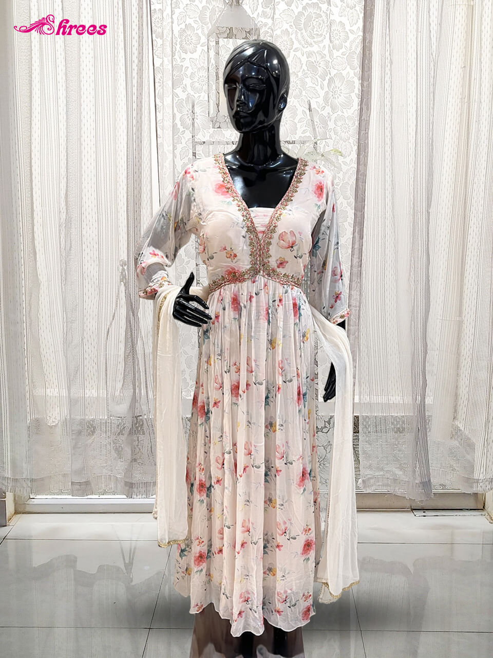 Pastel Peach Georgette Long Anarkali Top