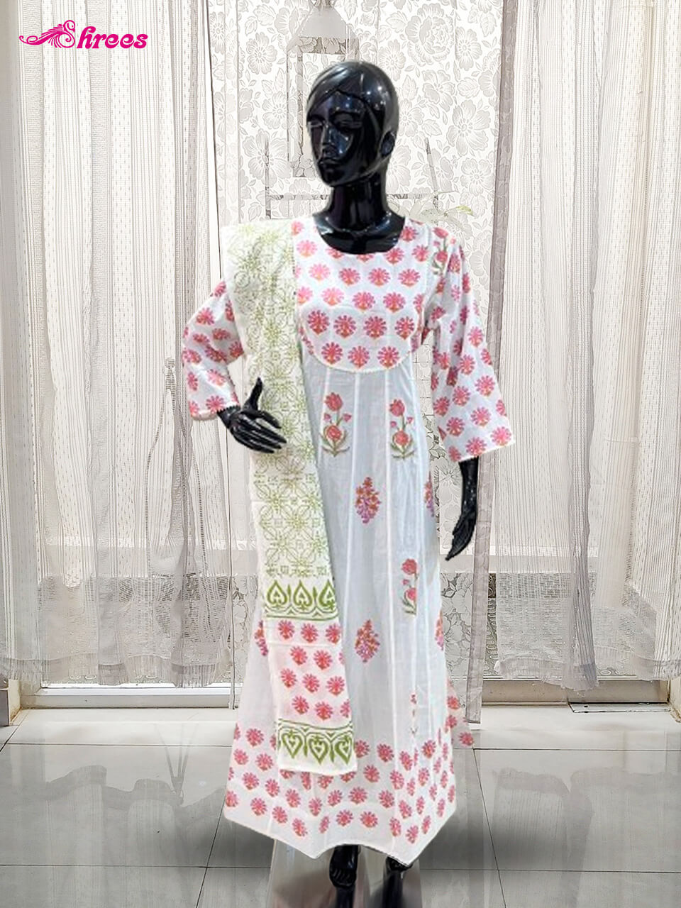 White Anarkali Cotton Kurthi