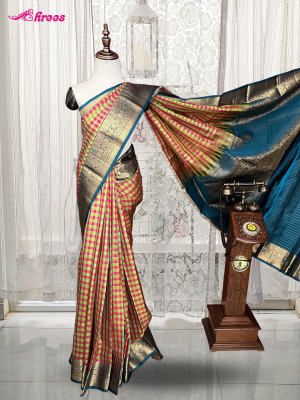 Bright Pink And Lime Green Pure Kanchipuram Silk Saree