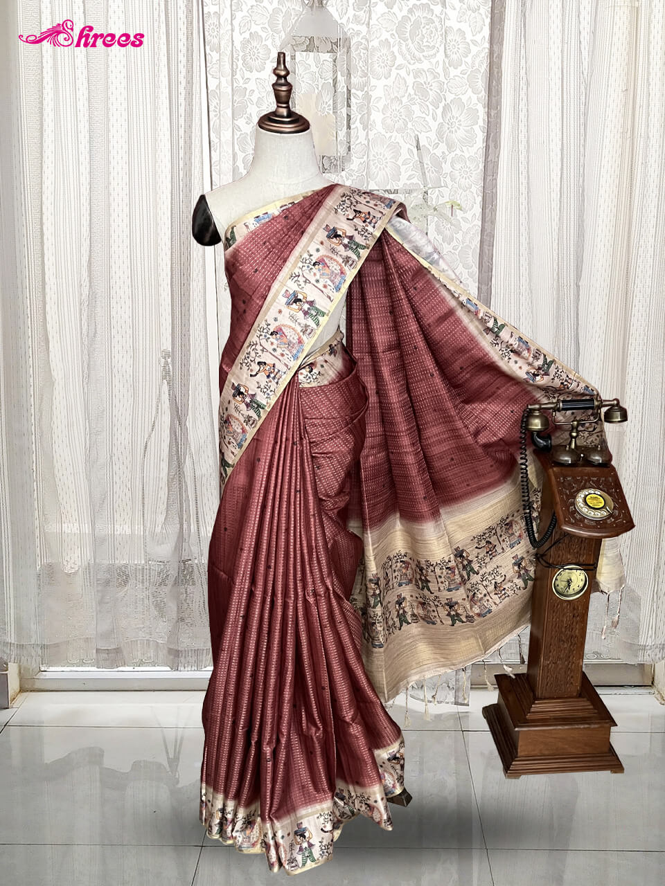 Rust Brown Semi Tussar Silk Saree