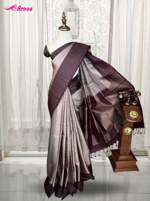 Silver Grey And Beige Dual Tone Pure Kanchipuram Silk Saree