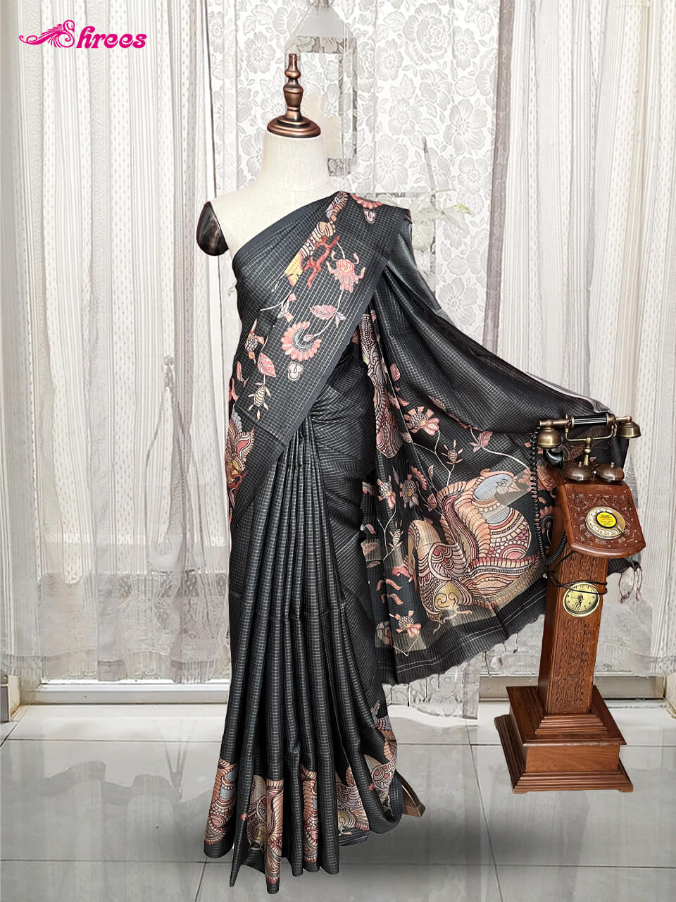 Black Soft Tussar Silk Saree