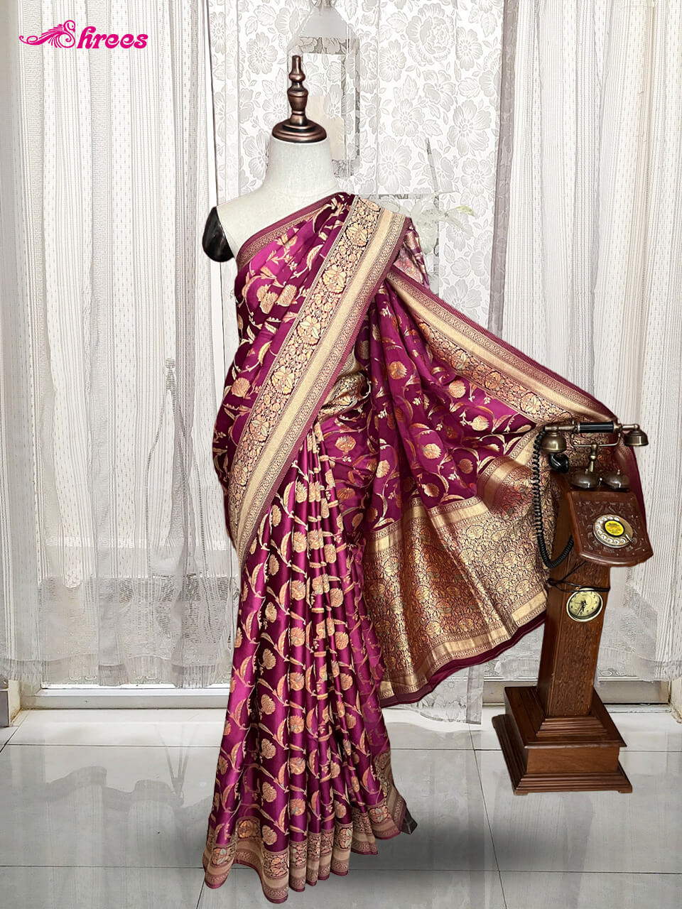 Deep Wine Banaras Silk Saree