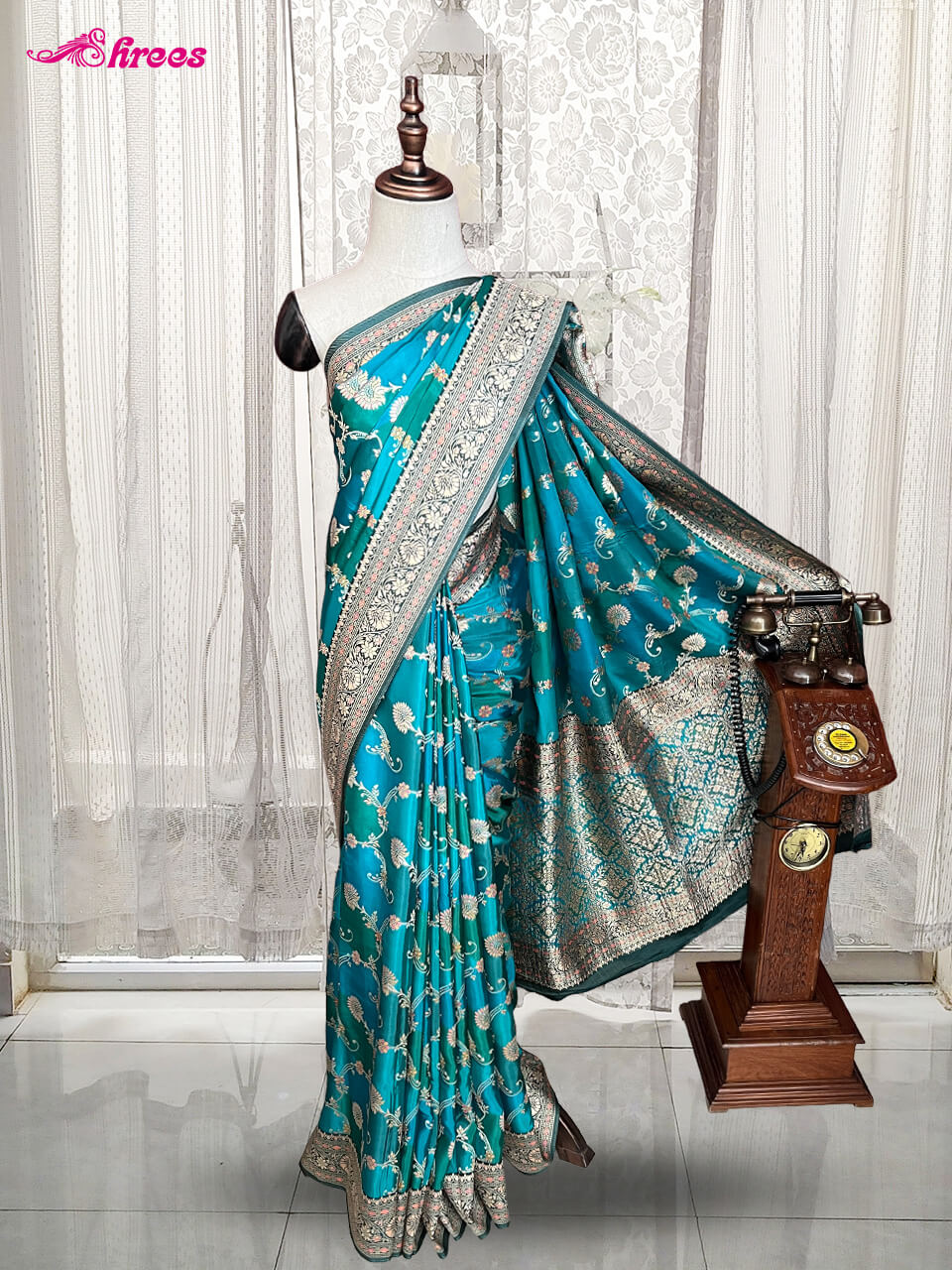 Turquoise Blue Banaras Silk Saree