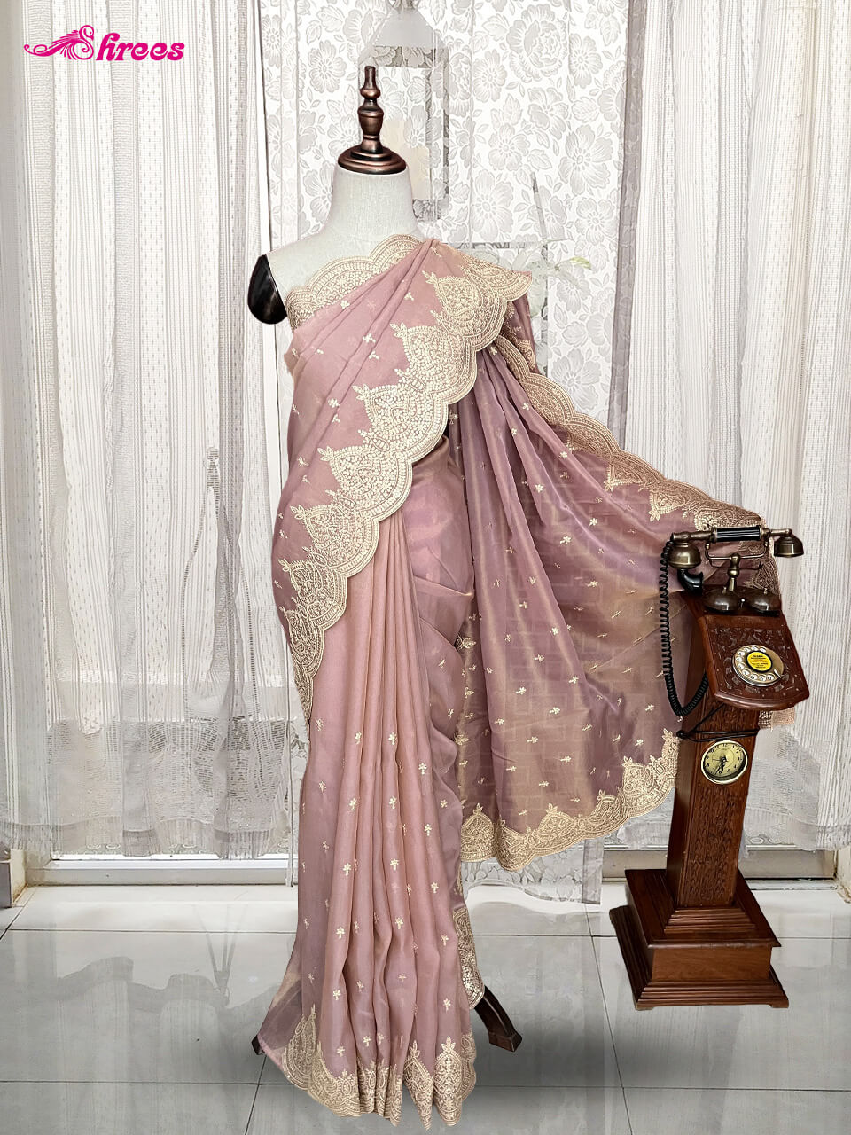 Light Mauve Pink Tissue Silk Saree