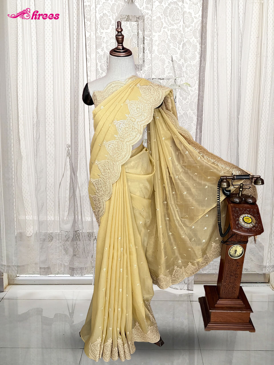 Pastel Yellow Tissue Silk Saree