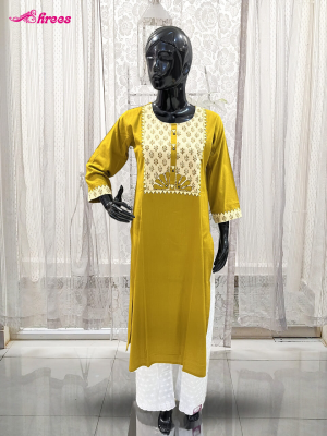 Honey Yellow Cotton Kurthi-L