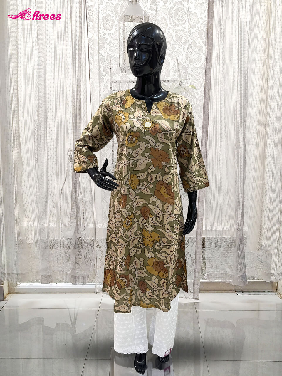 Mehendi Green Cotton Kurthi